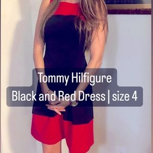 Tommy Hilfiger Women's Dress Fit & Flare Black Red Colorblock Size 4
